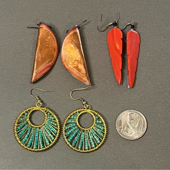 Vintage Boho Earring Bundle Turquoise Shell Bohemian Tribal Colors Beaded Drop - Picture 6 of 10